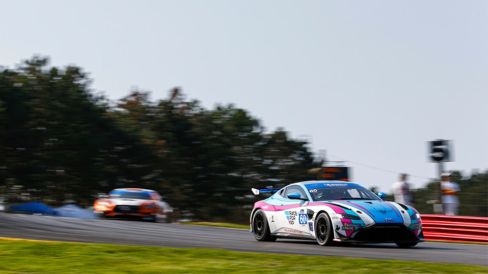 No. 60 Aston Martin Vantage GT4 on track at Mid-Ohio Sports Car Course