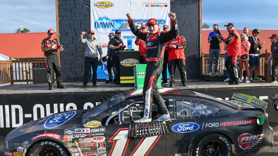 Taylor Gray perseveres to win wild Dawn 150 at Mid-Ohio Sports Car Course