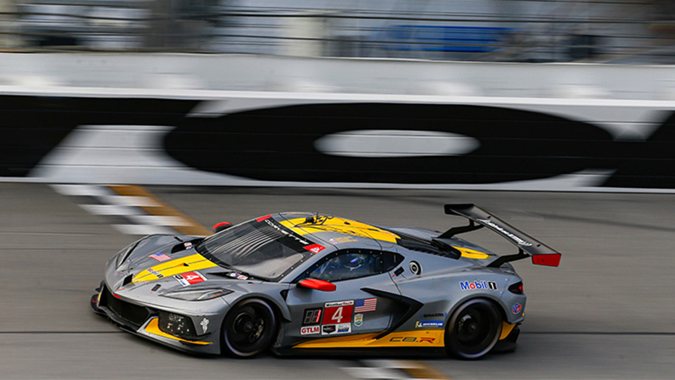 No. 4 Corvette Racing Chevrolet Corvette C8.R on track at Daytona International Speedway